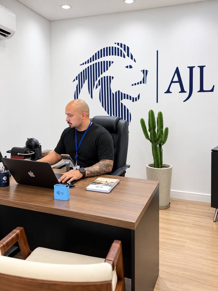 Consultor da AJL trabalhando no escritório